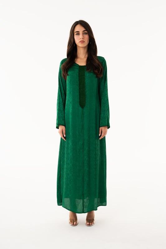 Emerald Green Handmade Caftan with Emerald Green Beads - House of Caftan