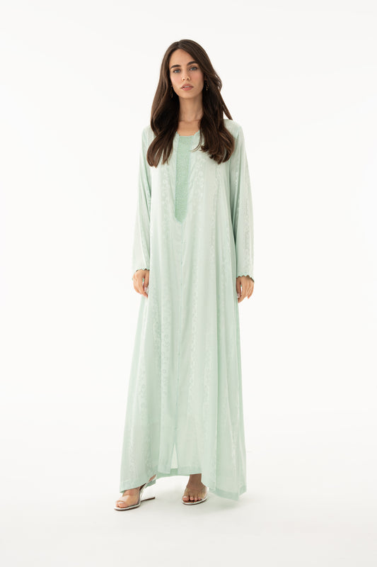 Mint Green Caftan with Mint Green Beads - House of Caftan