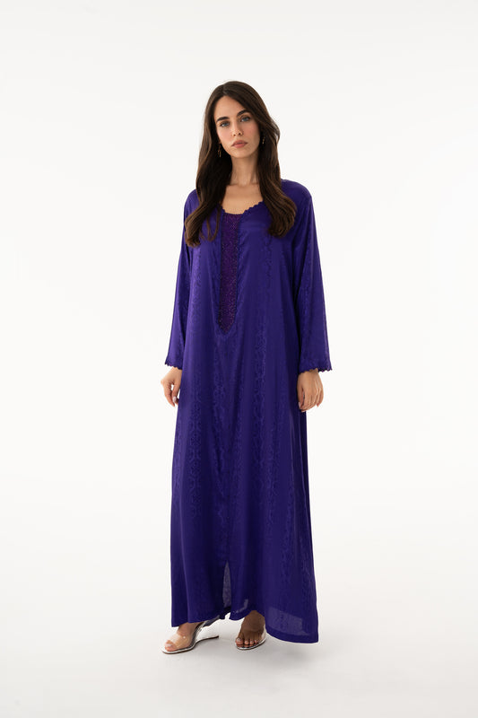 Royal Purple Caftan With Purple Beads - House of Caftan