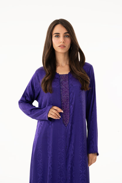 Royal Purple Handmade Caftan With Silver Beads - House of Caftan