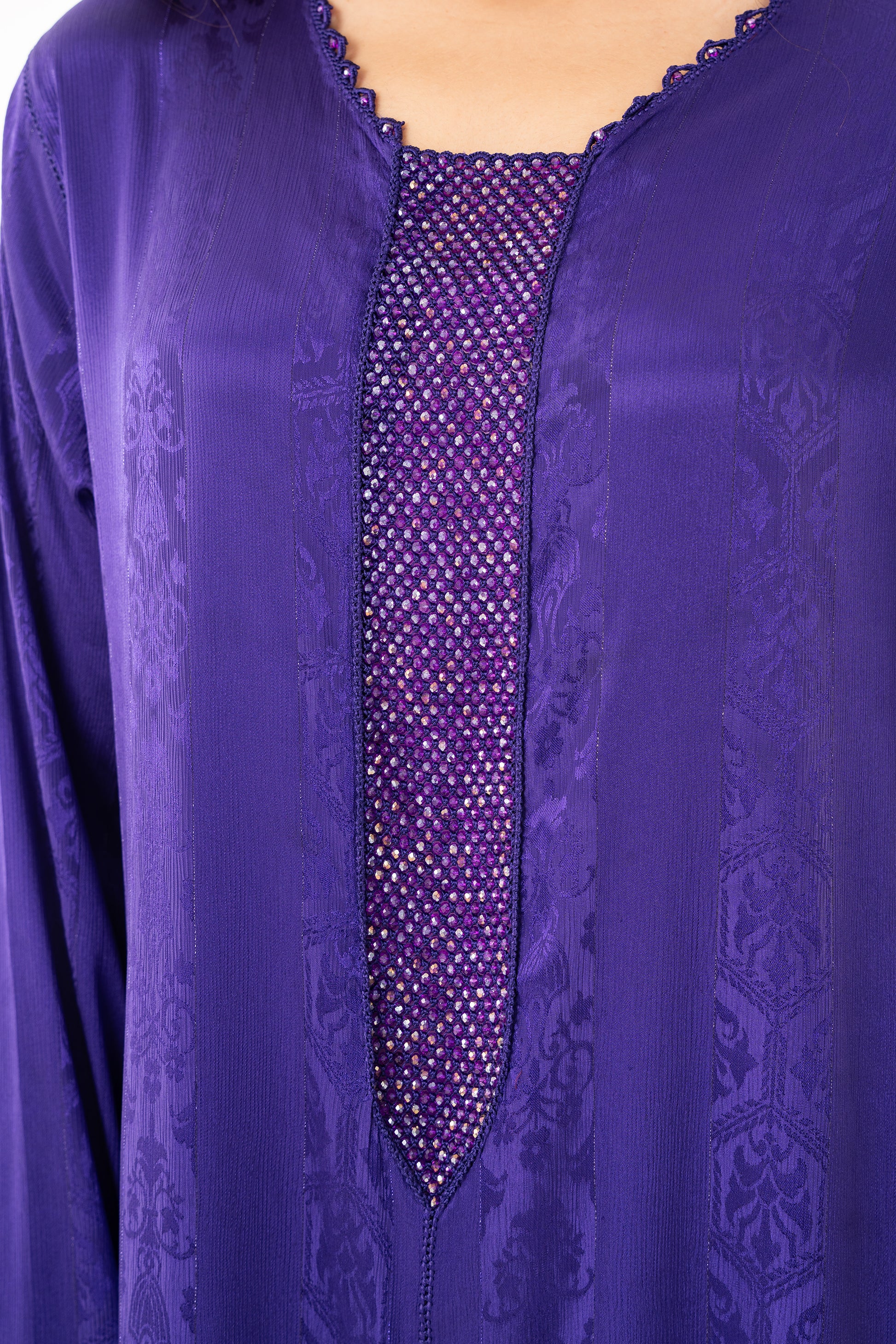 Royal Purple Handmade Caftan With Silver Beads - House of Caftan