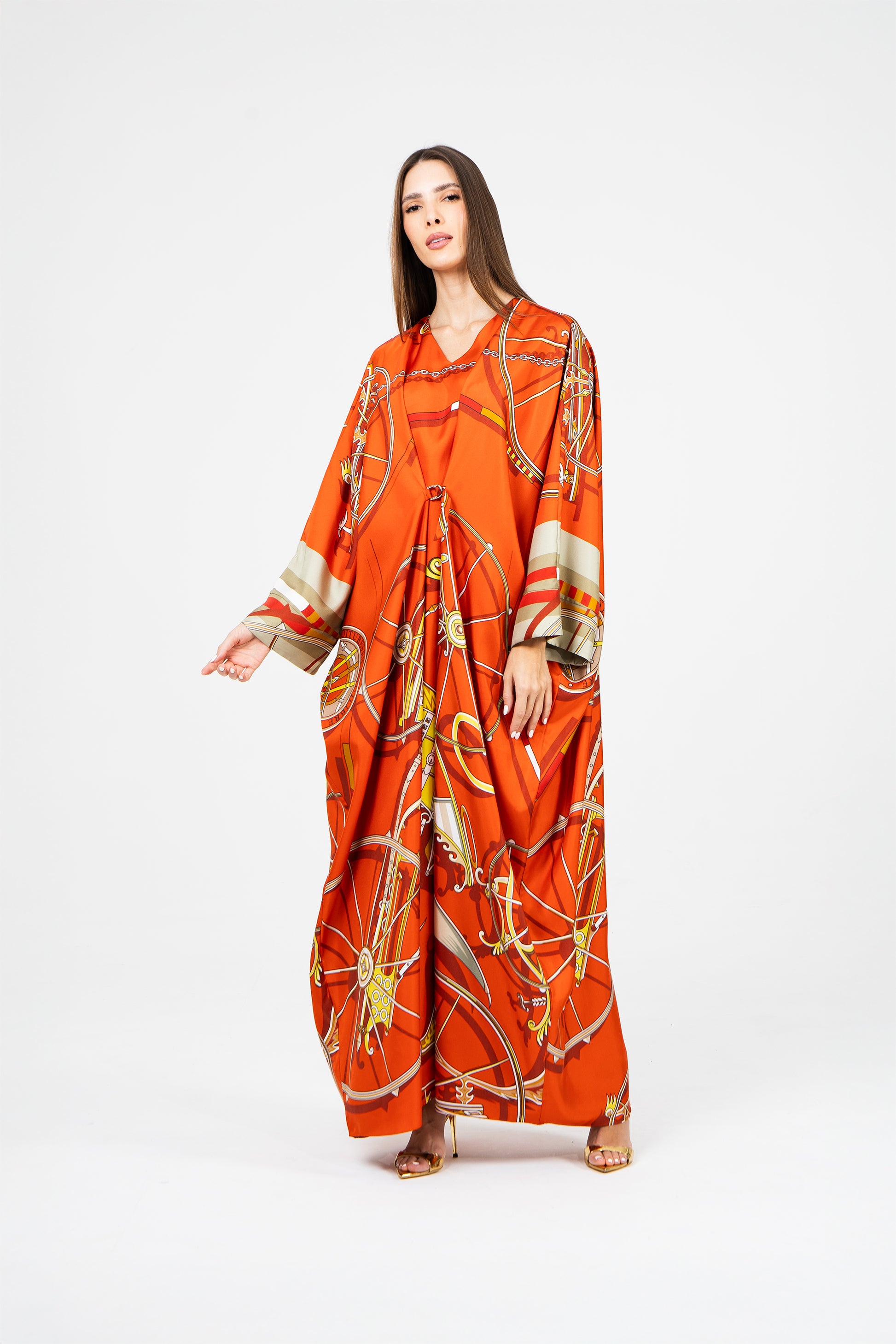 Orange Caftan Hermes Ramadan Evening Wear Eid Collection UAE Qatar