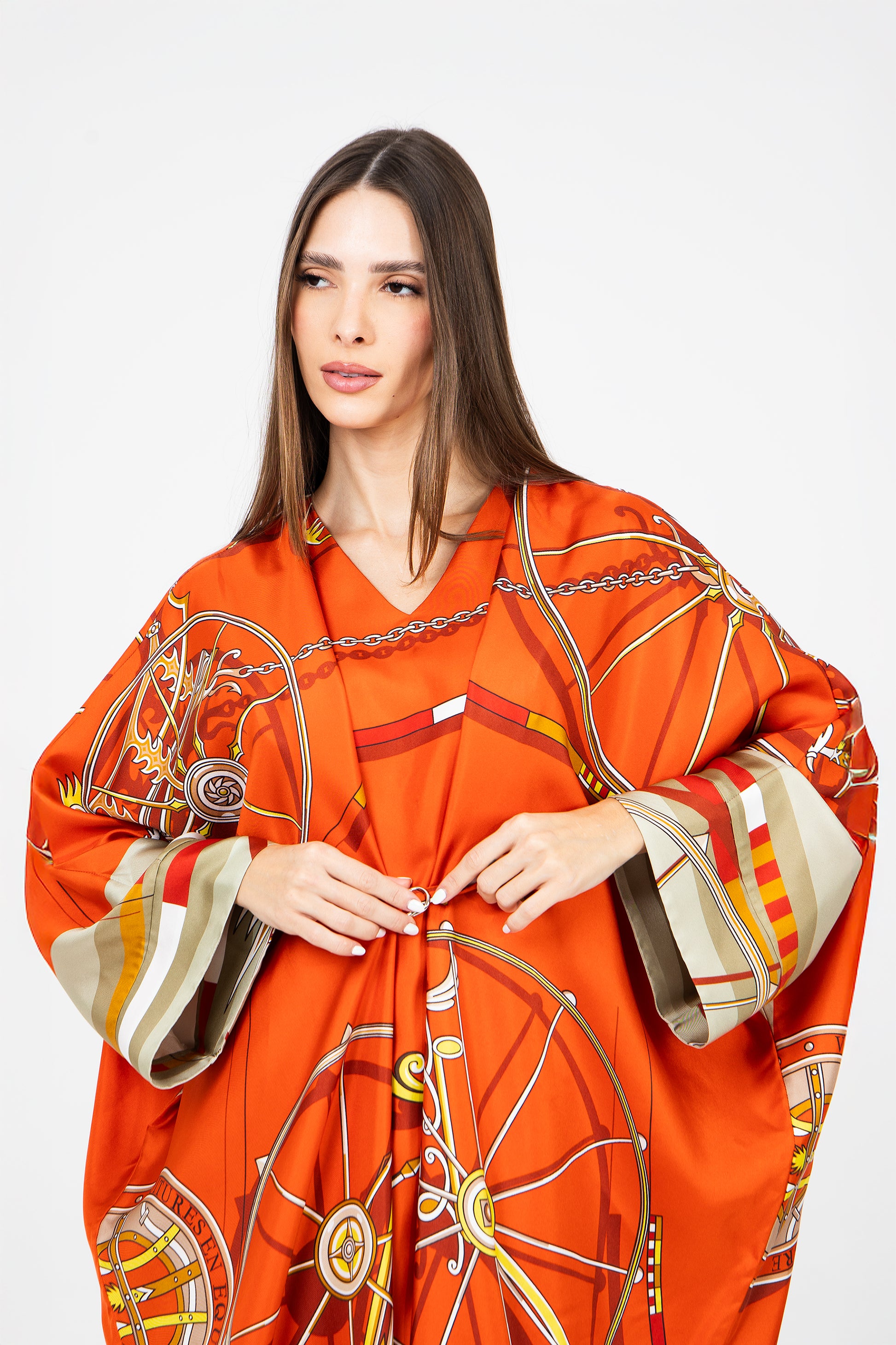 Orange Caftan Hermes Ramadan Evening Wear Eid Collection UAE Qatar